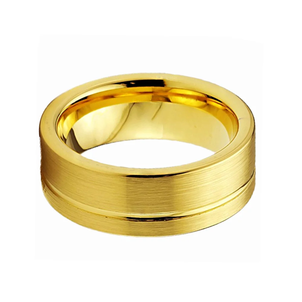 Couples Men's Gold Grooved Tungsten Ring Brushed Wedding Bands