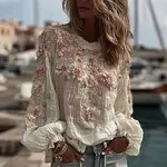 Women's Vintage Pink Floral Print Short Sleeve T-shirt - Image 2