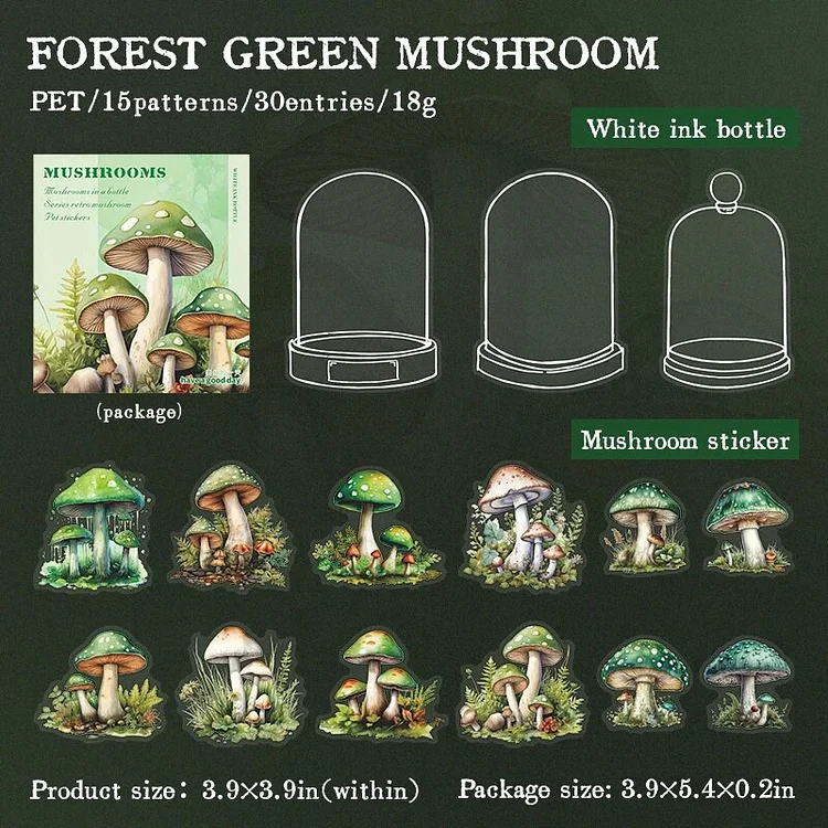 Journalsay 30 Sheets Mushroom in A Bottle Series Vintage Plant PET Sticker