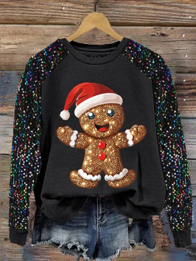 Women's Christmas Gingerbread Print Sweatshirt