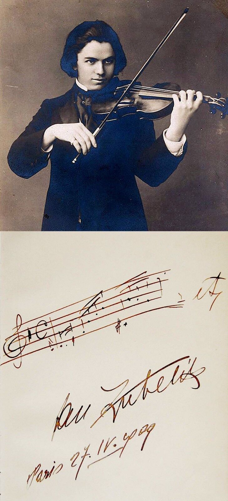 1909 Violinist JAN KUBELIK Hand SIGNED BACH MUSICAL QUOTATION AMuSQ + Photo Poster painting +MAT