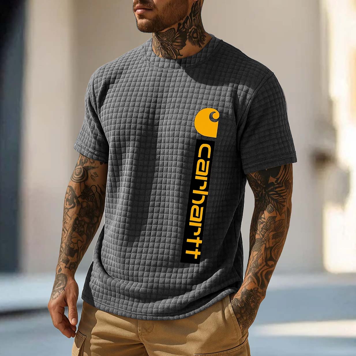 Men's Vintage Quilted Waffle Surfing Short Sleeve Crew Neck Muscle T-Shirt / TECHWEAR CLUB / Techwear