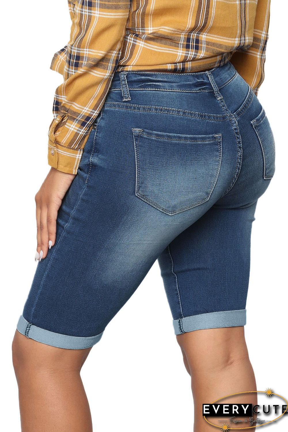 Take Me To The Beach Blue Wash Bermuda Shorts