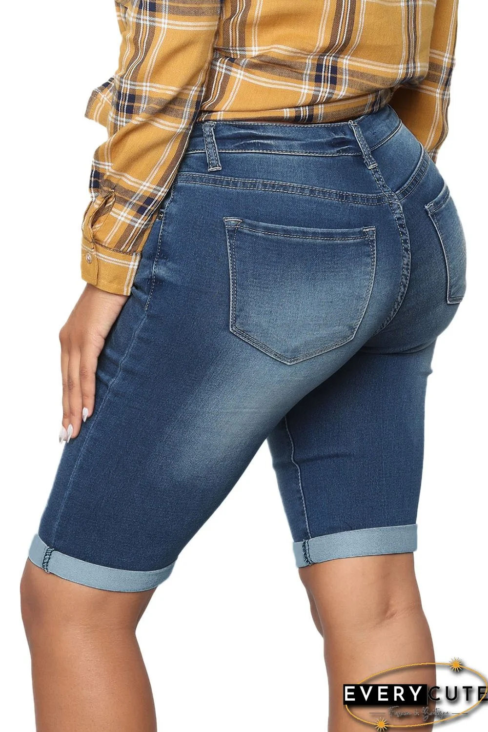 Take Me To The Beach Blue Wash Bermuda Shorts