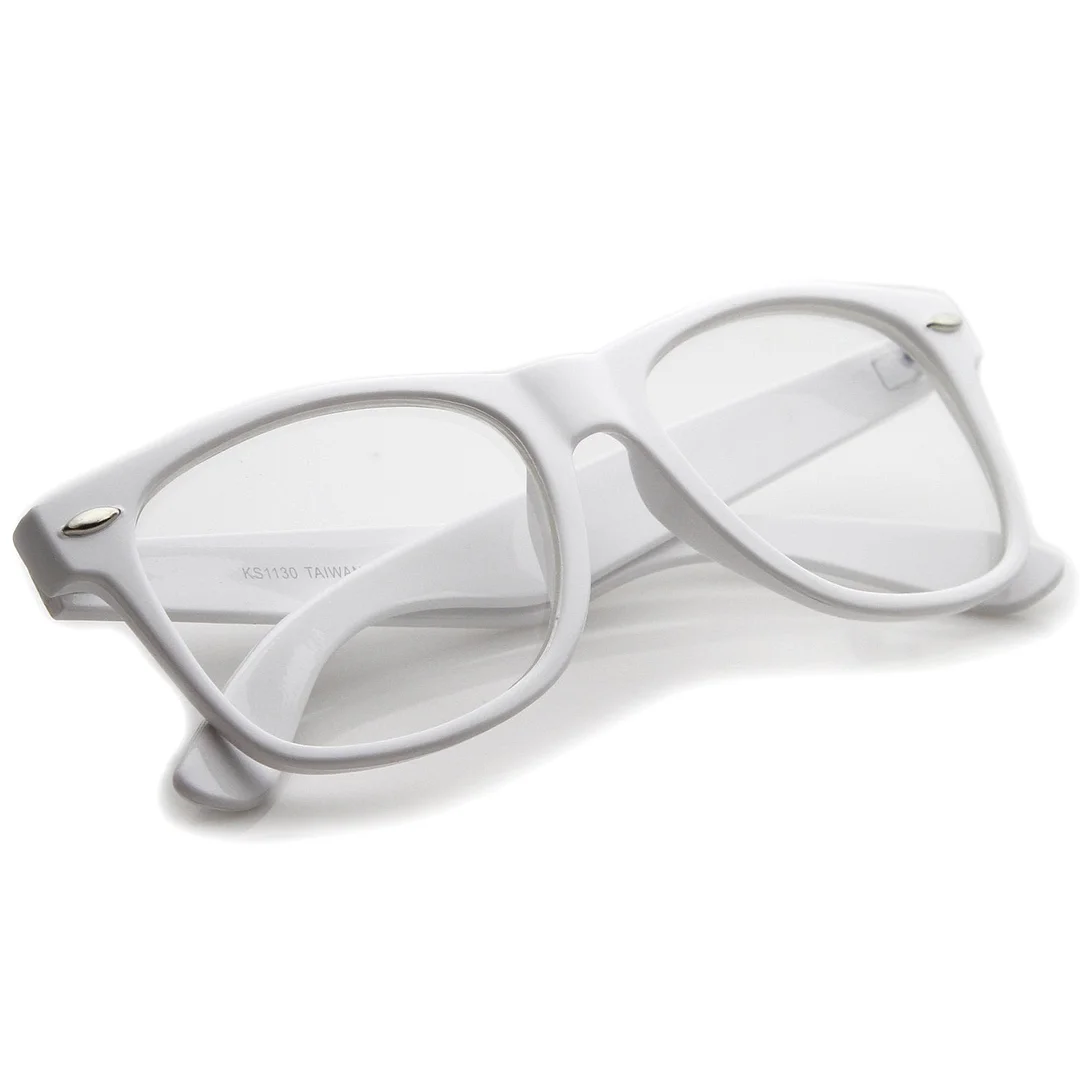 Retro Wide Temple Clear Lens Horn Rimmed Eyeglasses 54mm
