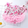 Baby Girls Jumpsuits Autumn Floral Mesh Tutu Baptism Christmas Dresses 3Pcs