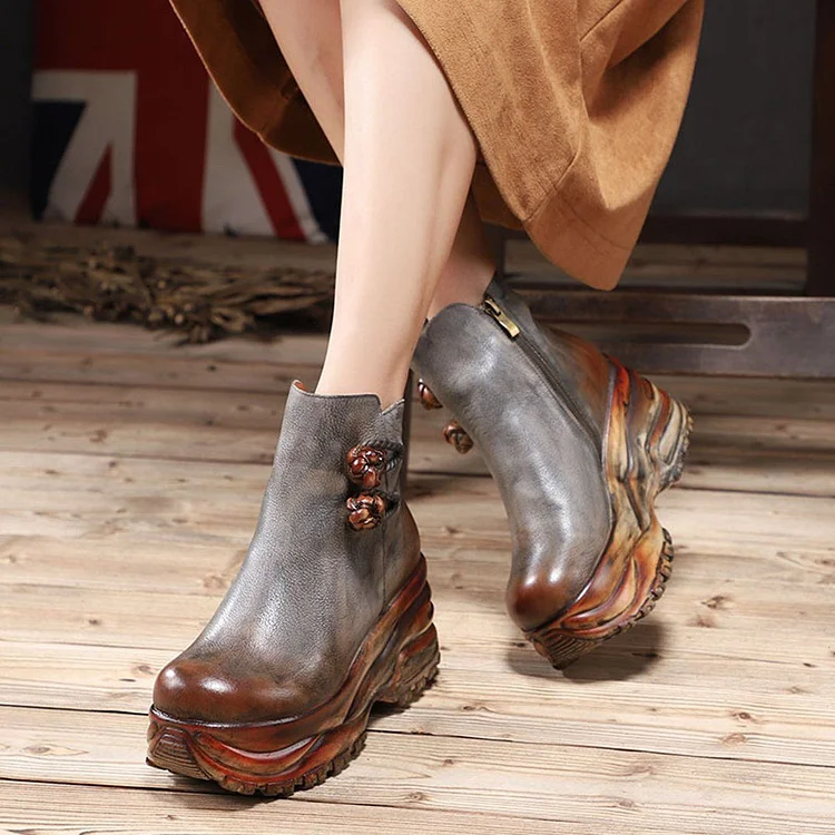 Cozy Leather Handmade Ethnic Height Inceasing Boots Shoes