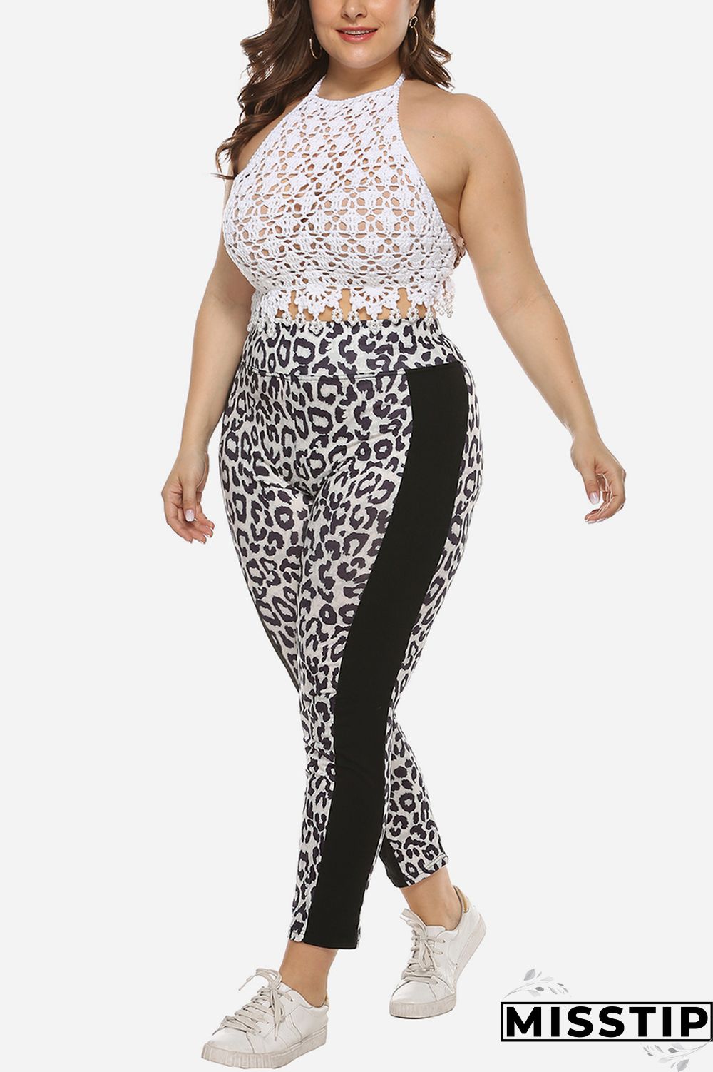 Leopard Fashion Casual Patchwork Leopard Plus Size Trousers
