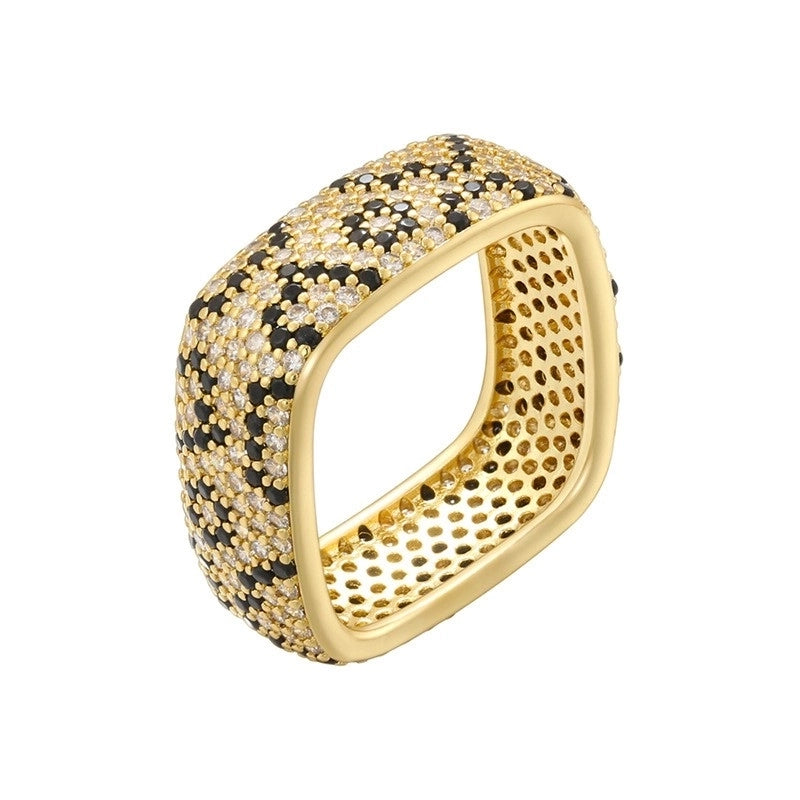 Hip-Hop Retro Round Square Copper Inlay 18K Gold Plated Zircon Open Rings