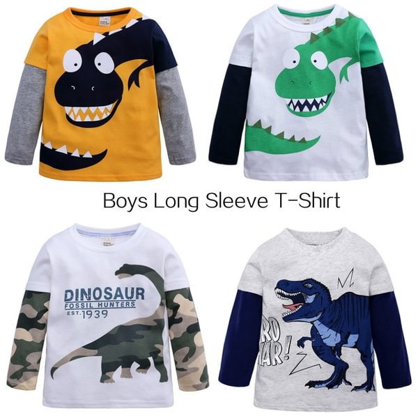 Cartoon Dinosaur Boys Long Sleeve T Shirt Children Kids Boys Spring Autumn Cotton Tops - BlackFridayBuys