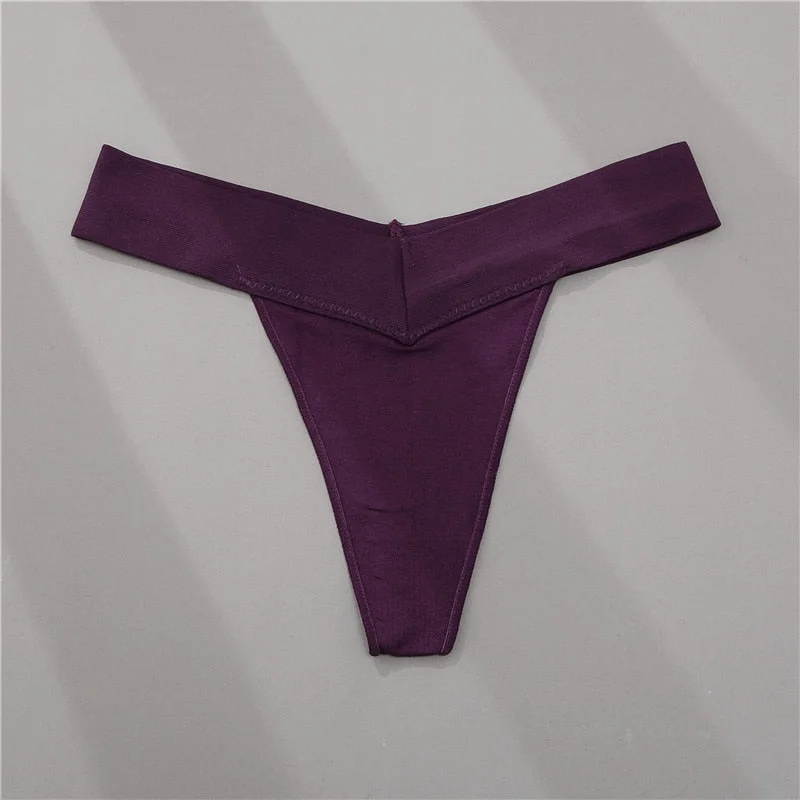 FINETOO Women Thong V Waist G-string 7 Solid Colors Seamless Femme Underwear T-Back Pantys Lingerie Sexy Panties For Girls S-2XL