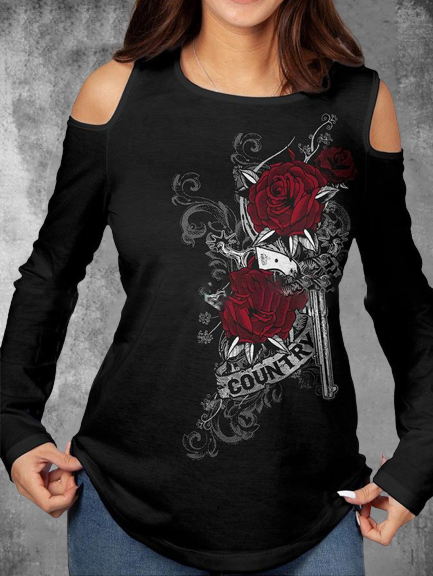Punk Rose Printed Cold Shoulder Shirt