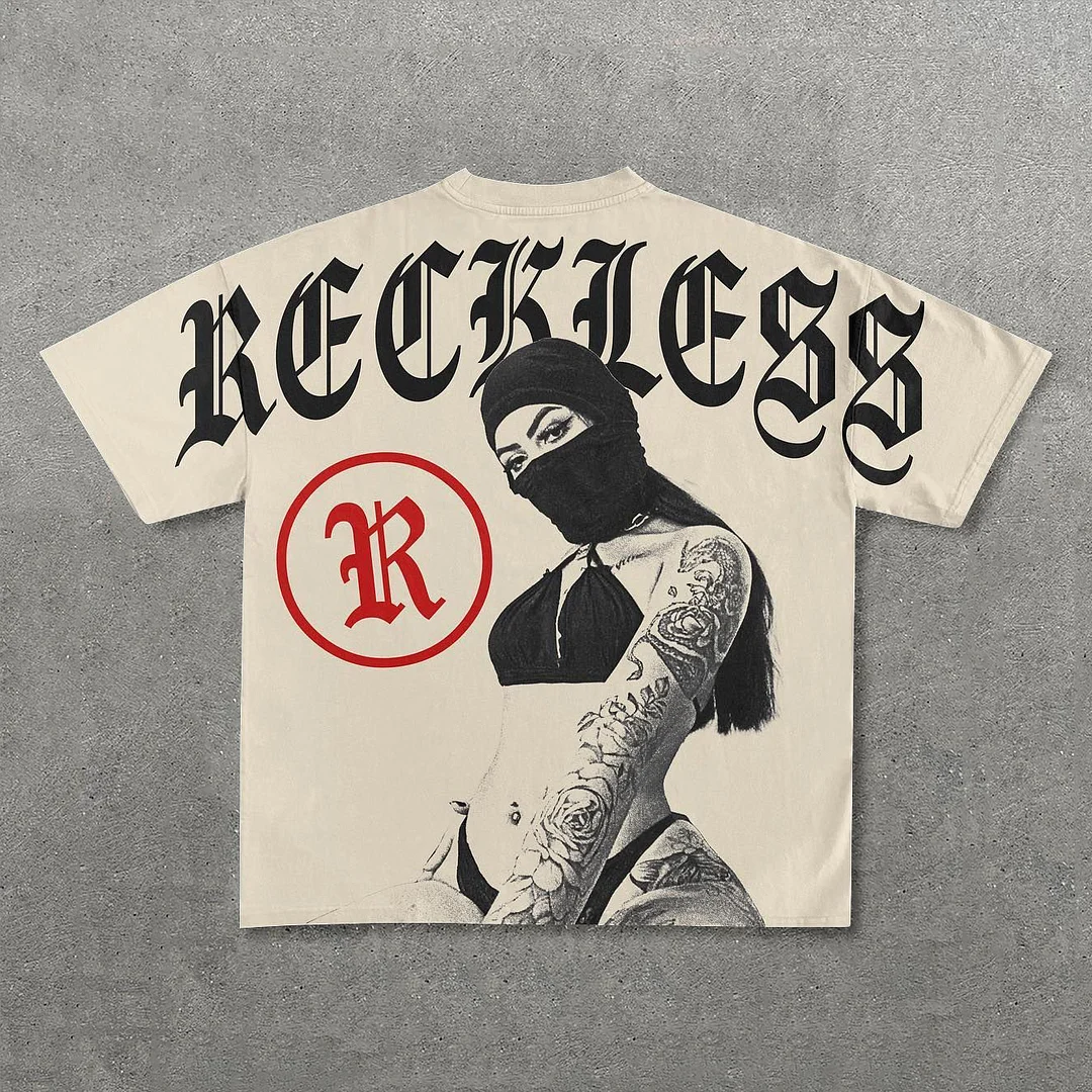 Reckless Mask Girl Print Short Sleeve T-Shirt