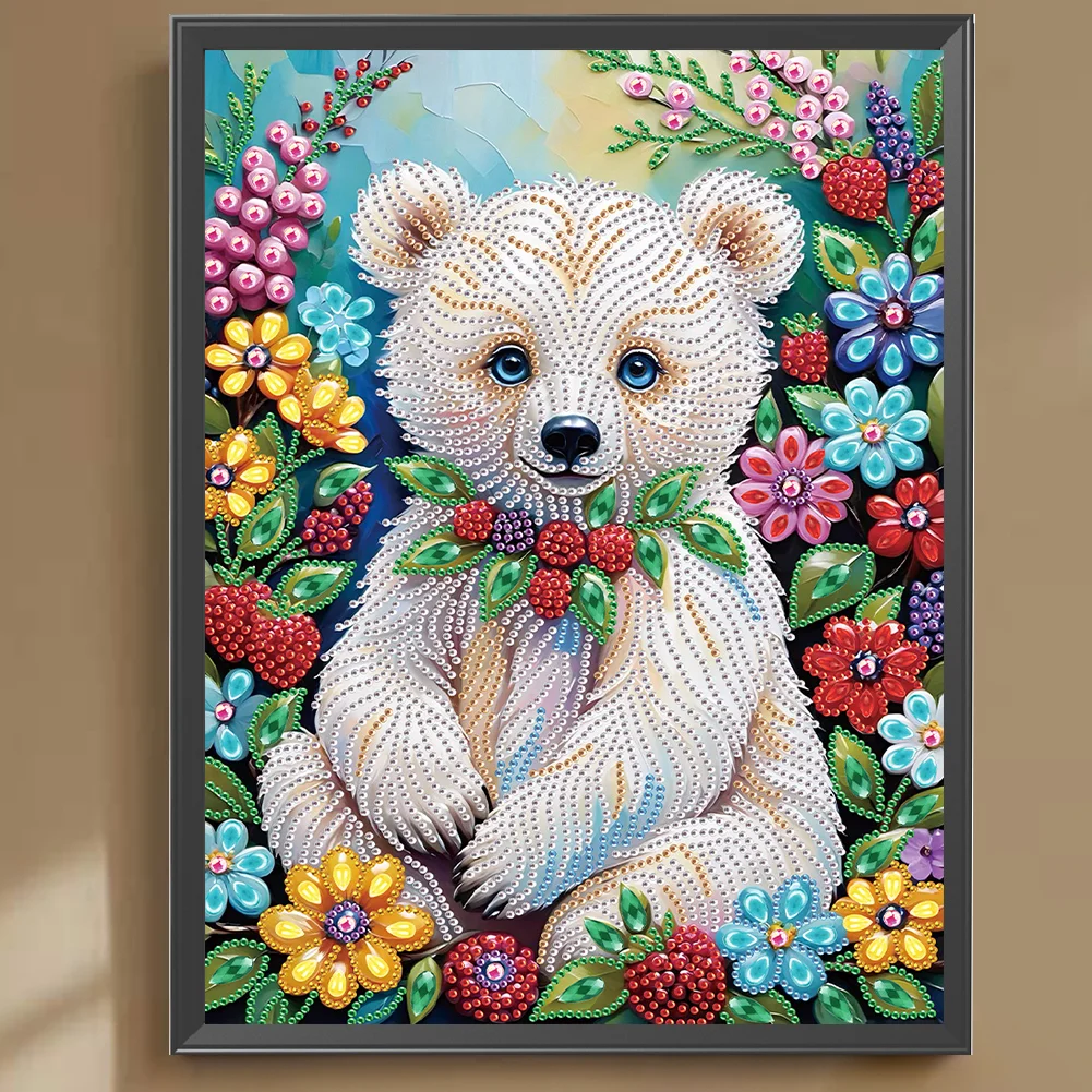 Diamond Painting - Partial Special Shaped Drill - Flower Bear(Canvas|30*40cm)