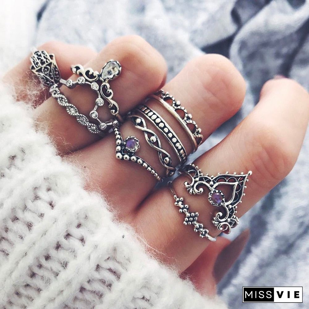 30 Styles Trendy Boho Midi Knuckle Ring Set For Women Crystal Geometric Finger Rings Fashion Bohemian Jewelry