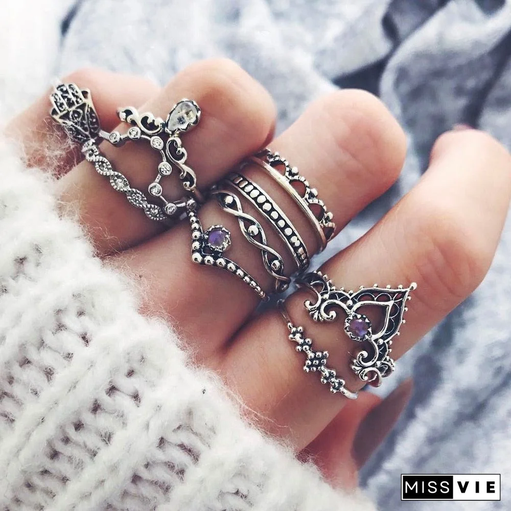 30 Styles Trendy Boho Midi Knuckle Ring Set For Women Crystal Geometric Finger Rings Fashion Bohemian Jewelry