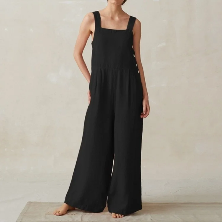 Casual Solid Color Sleeveless Loose Jumpsuit