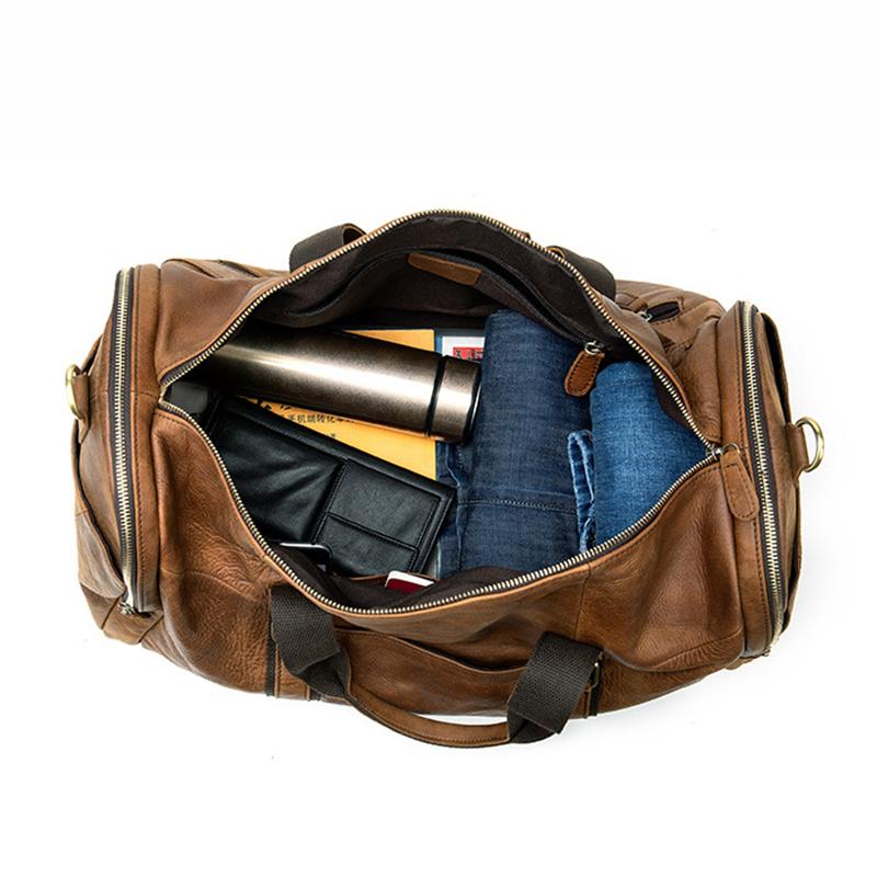 Mens Large Capacity Travel Leather Vintage Duffel Bags
