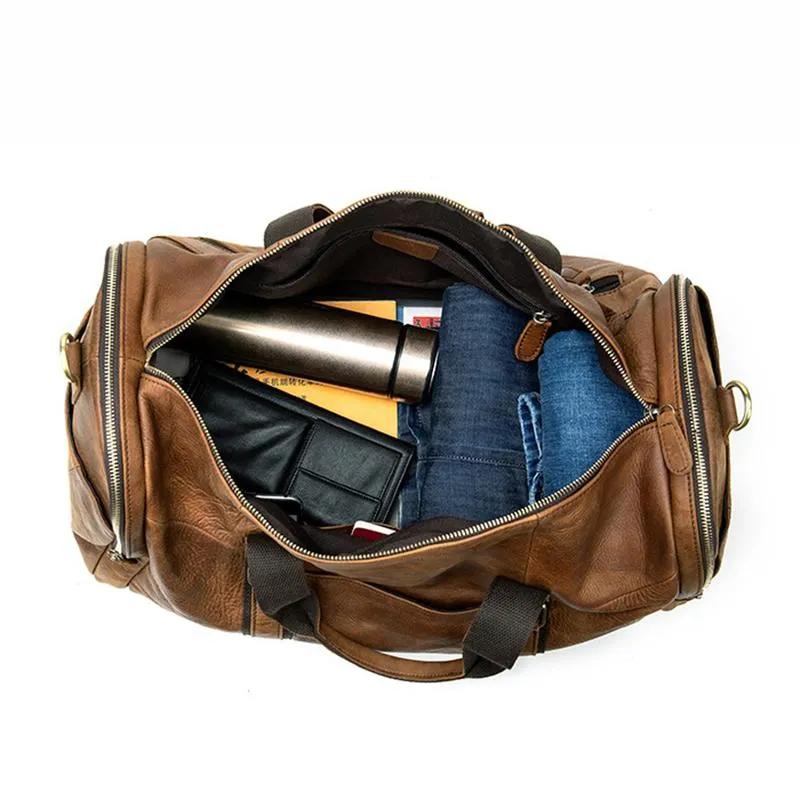 Mens Large Capacity Travel Leather Vintage Duffel Bags