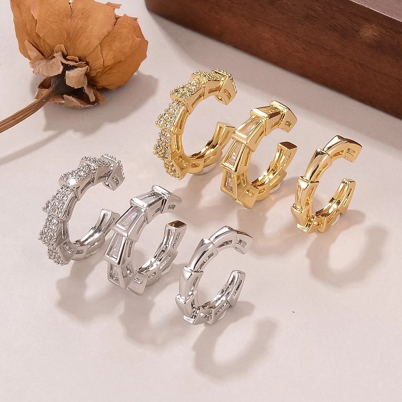 1 Set Shiny Solid Color Inlay Copper Zircon 18K Gold Plated Ear Cuffs