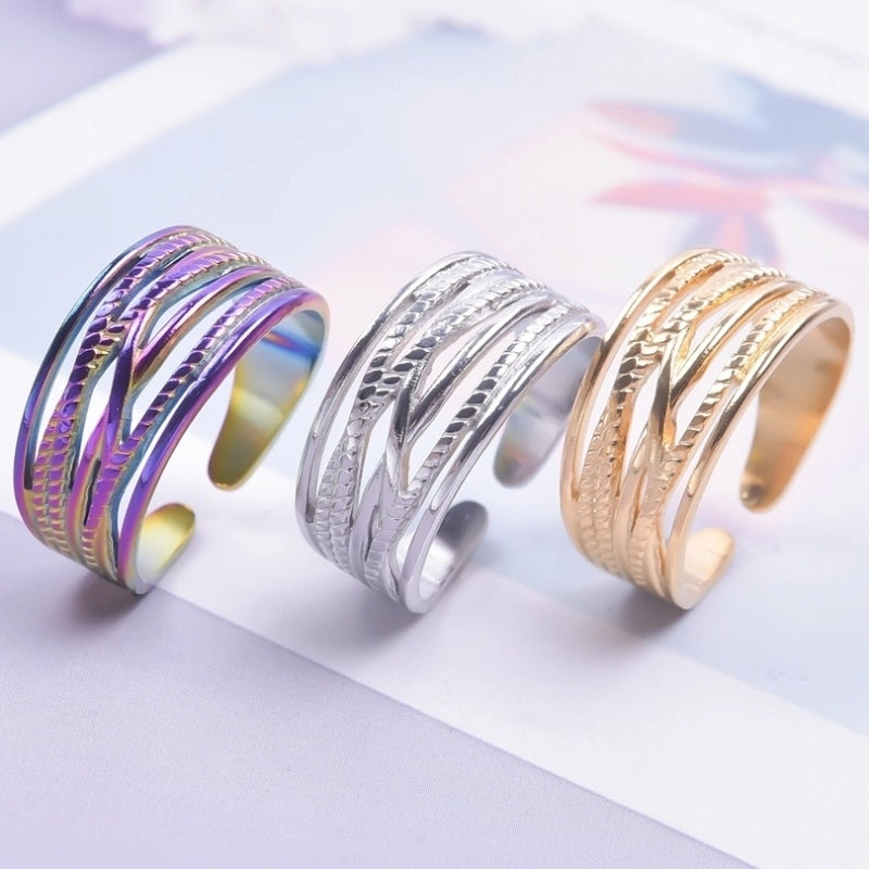 Hip-Hop Geometric 304 Stainless Steel 18K Gold Plated Polishing Open Ring