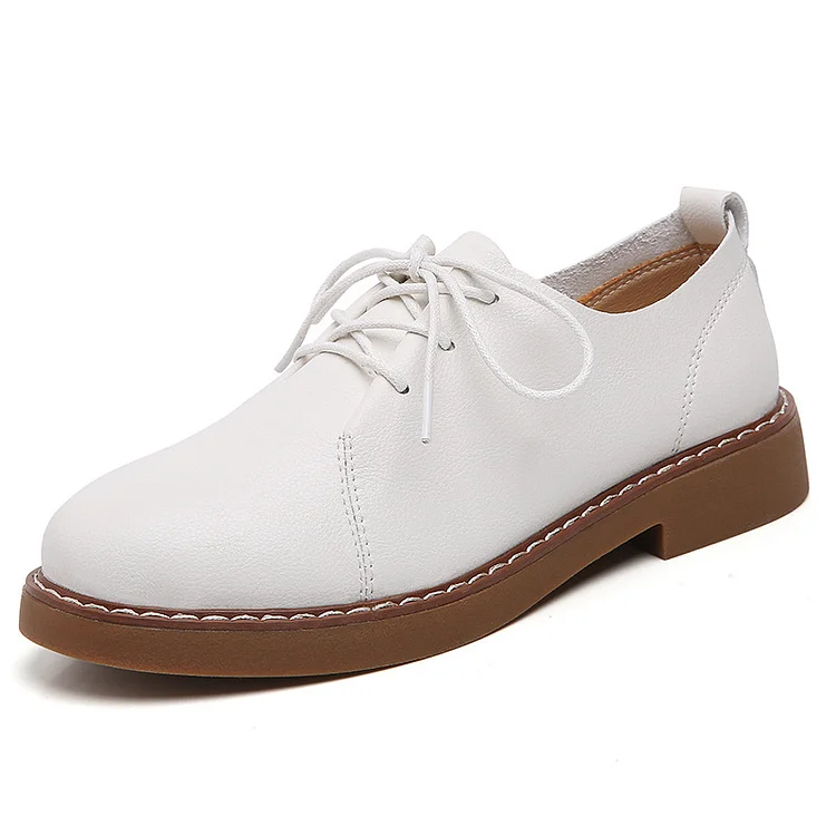 Women's Genuine Leather Lace Up Oxfords Flat Spring Shoes  Stunahome.com