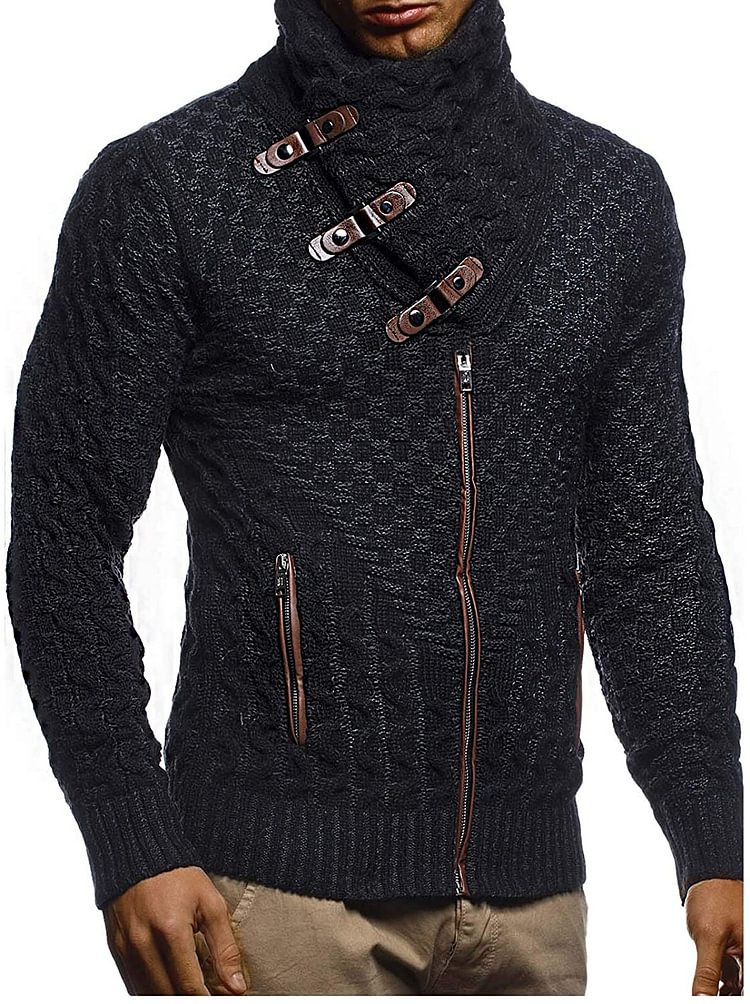 Men's Knitted Jacket Turtleneck Cardigan Winter Pullover Hoodies Casual Sweaters