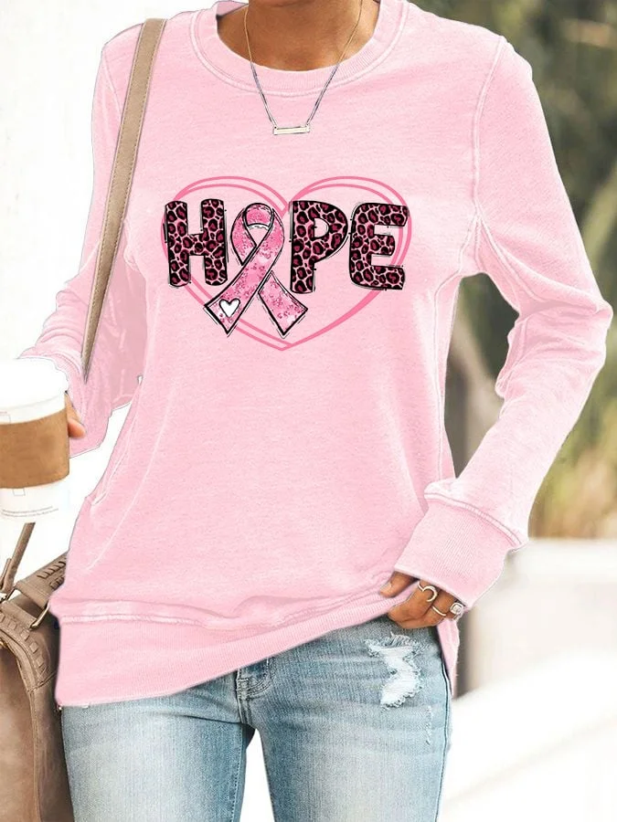 Women's Breast Cancer Hope Pink Ribbon Crew Neck Sweatshirt socialshop
