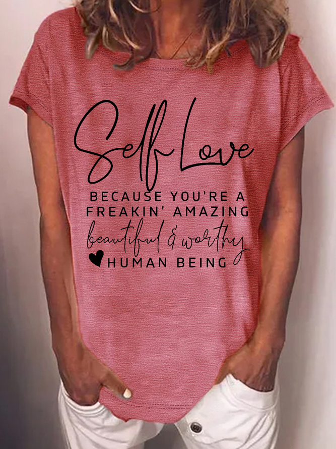 Women's Positive Self Love Casual Loose Crew Neck T-Shirt