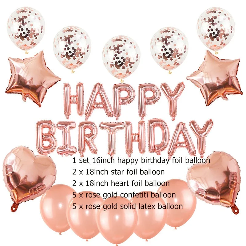 Rose Gold 21st Birthday Party Decoration Happy Birthday Balloons Banner Popcorn Boxes Garland for 21 Years Old Party Supplies
