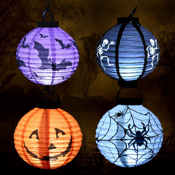 Halloween LED Pumpkin Skull Bat Spider Paper Lantern Flash Lamp Decor Props