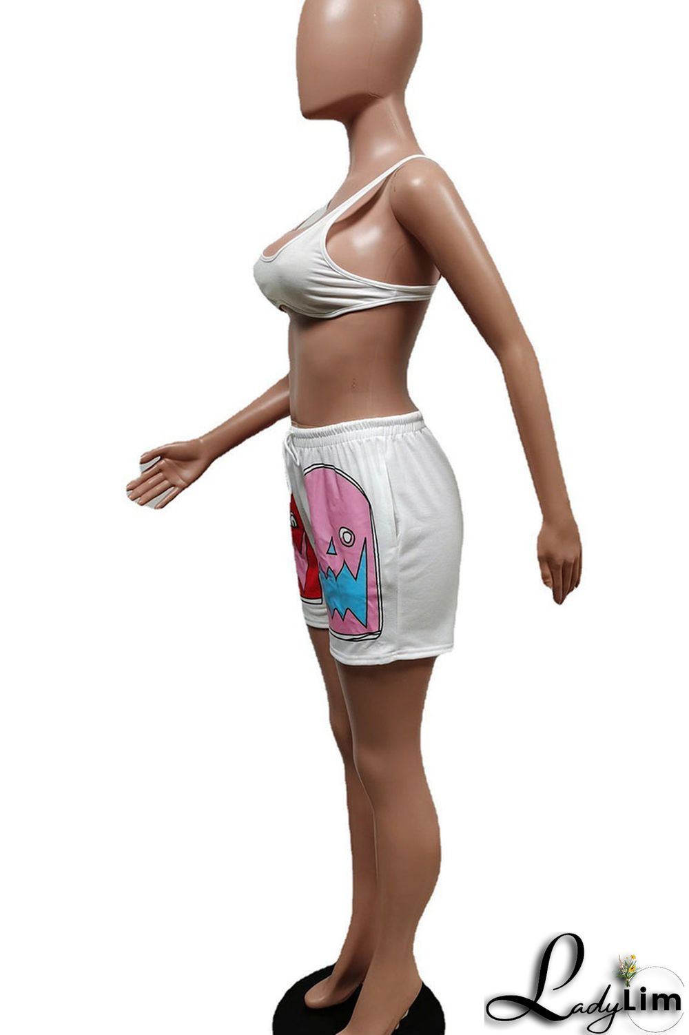 Pink Casual Print Patchwork Spaghetti Strap Sleeveless Two Pieces