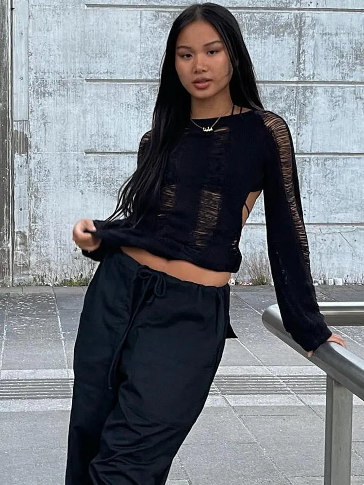 Jacuqeline Summer 2022 Sexy Backless Mini Dress Women Long Sleeve Bodycon Dresses Hollow Out Beach Outfits Party Club Clothes