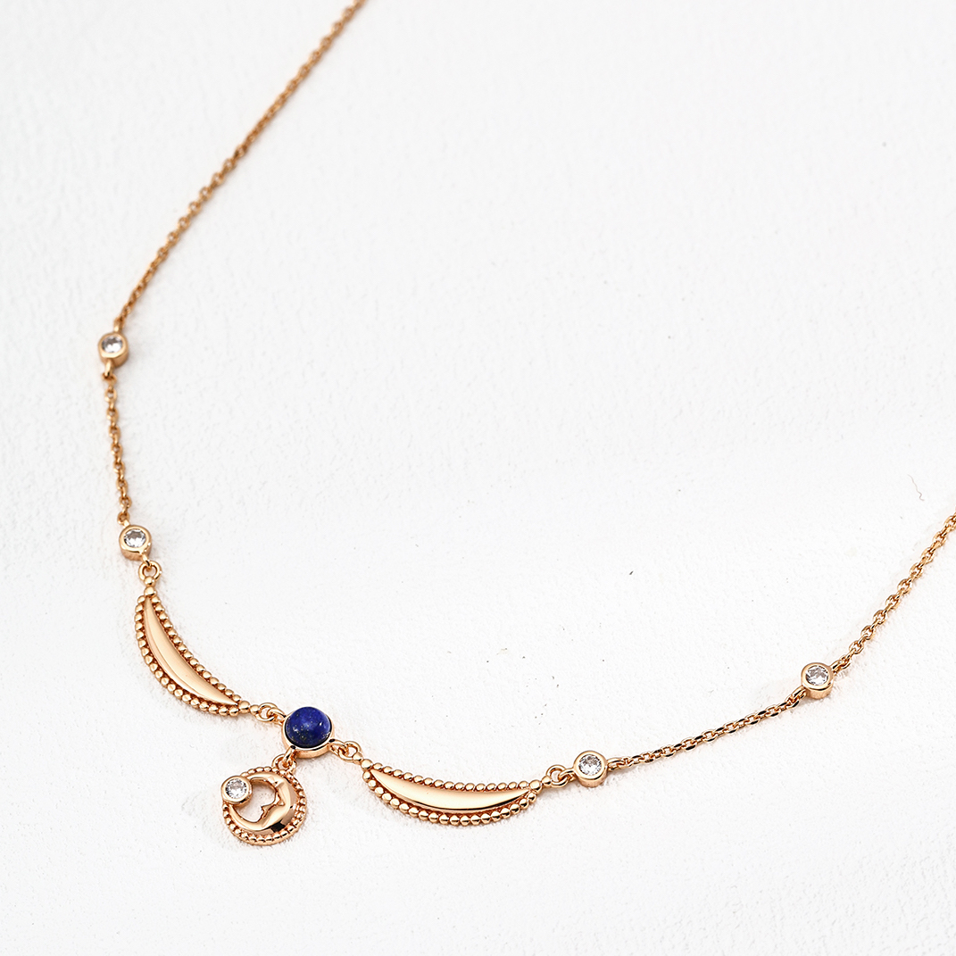 Moon Lapis Lazuli Gold Plated Pendant Necklace