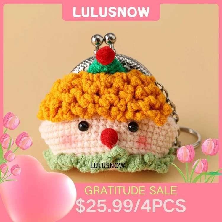 Lulusnow Handmade  Clown Small Money Pouch Crochet Coin Purse Keychain Bag Pendant Gift for Her/Friend/Kids/Christmas/Easter