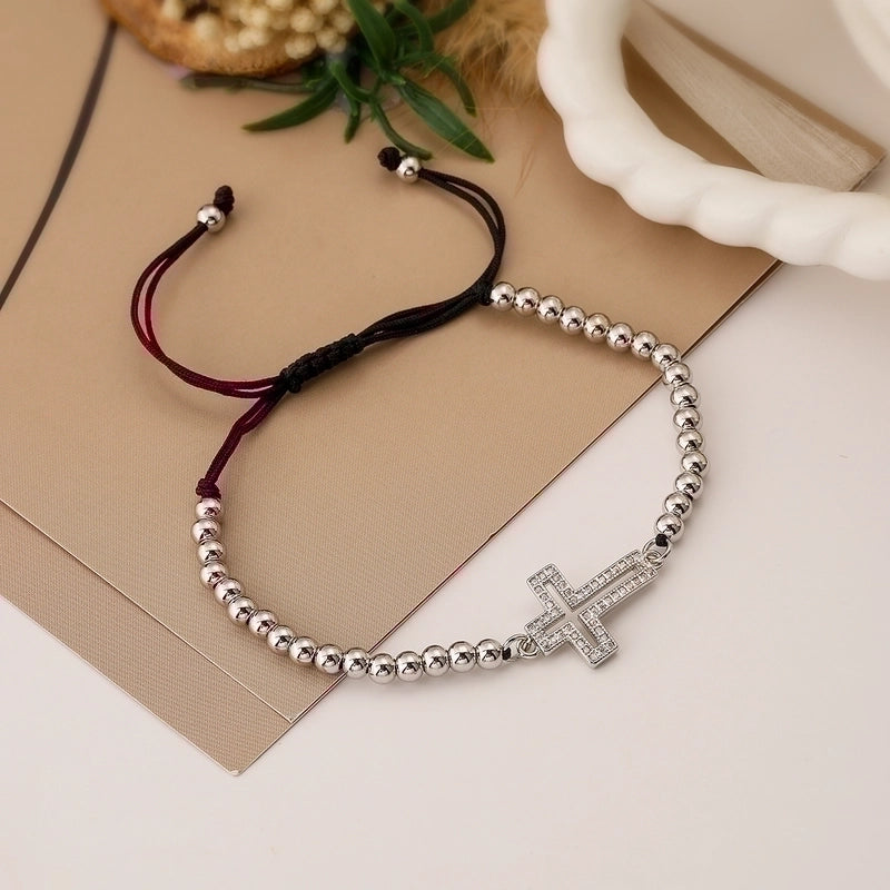 Minimalist Commute Cross Copper 18k Gold Plated Zircon Bracelets In Bulk