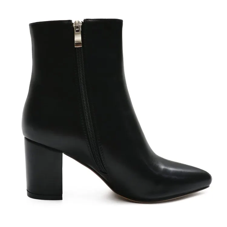 75mm Women's Zipper Pointed Toe Chunky Block Heel Ankle Boots-vocosishoes
