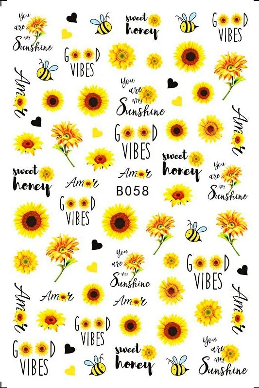 Popular Daisy Nail Sticker for Design Decoration Sunflower Nail Art Decals Adhesive Himawari Sticker for Nail Manicure Design