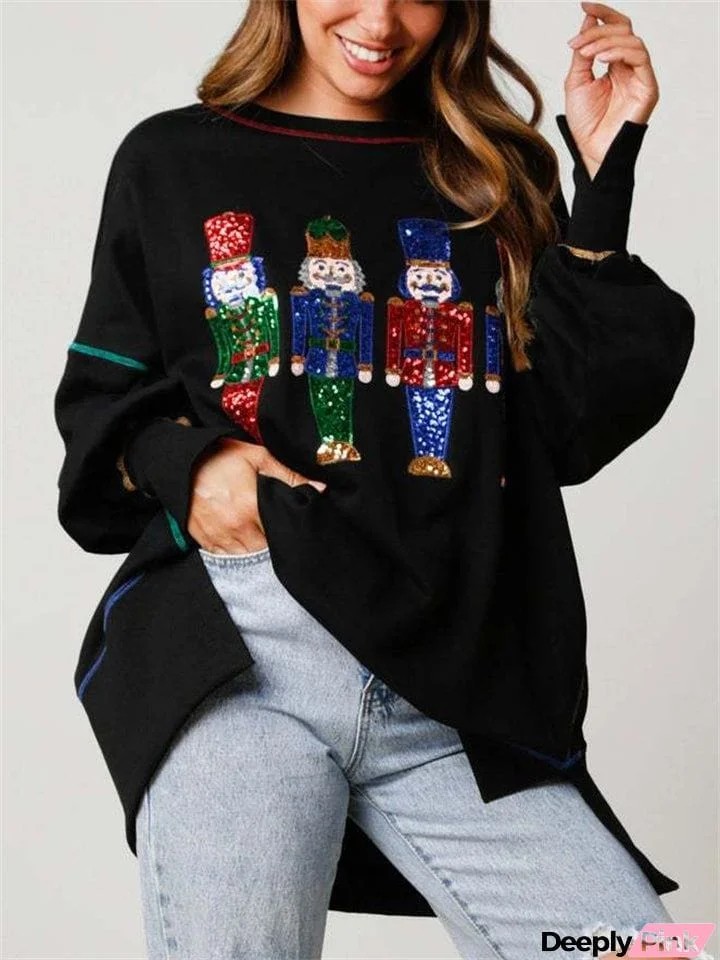 Women's Cute Christmas Sweatshirt with Sequin Deco