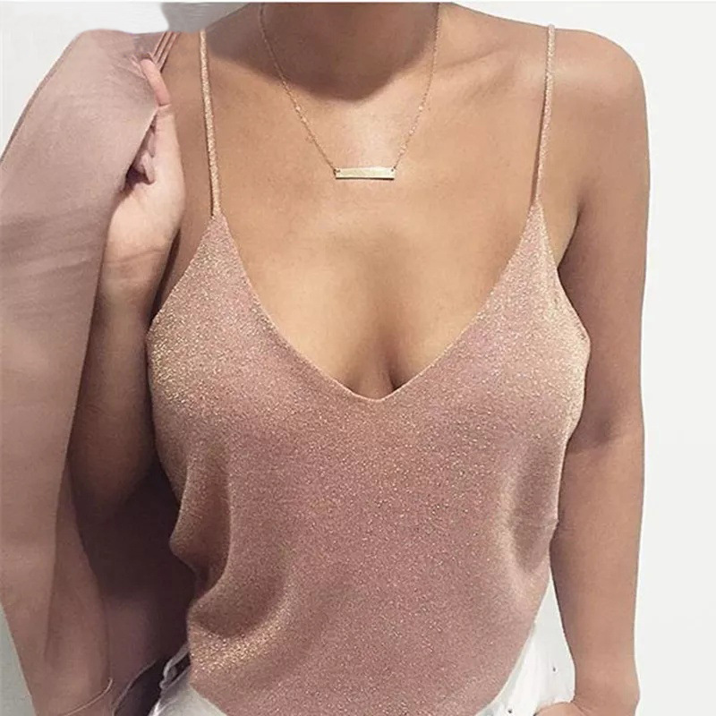  Solid Deep V Neck Slim Fit Cami Top