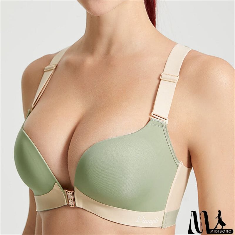 MidiSono - Women's Back Butterfly Embroidered Front Closure Soft Bras - Nude