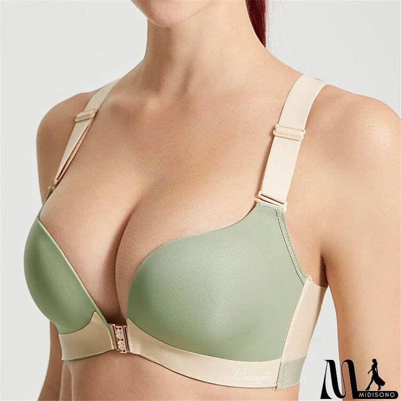 MidiSono - Women's Back Butterfly Embroidered Front Closure Soft Bras - Nude