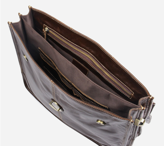Brown distressed leather computer bag , real full grain leather laptop bags for men , slim leather document bag briefcase