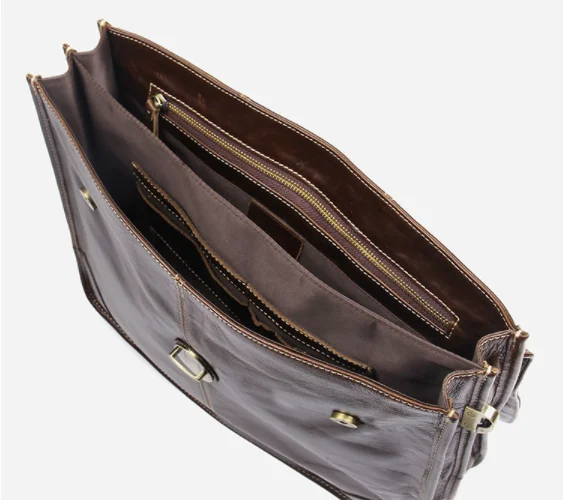 Brown distressed leather computer bag , real full grain leather laptop bags for men , slim leather document bag briefcase
