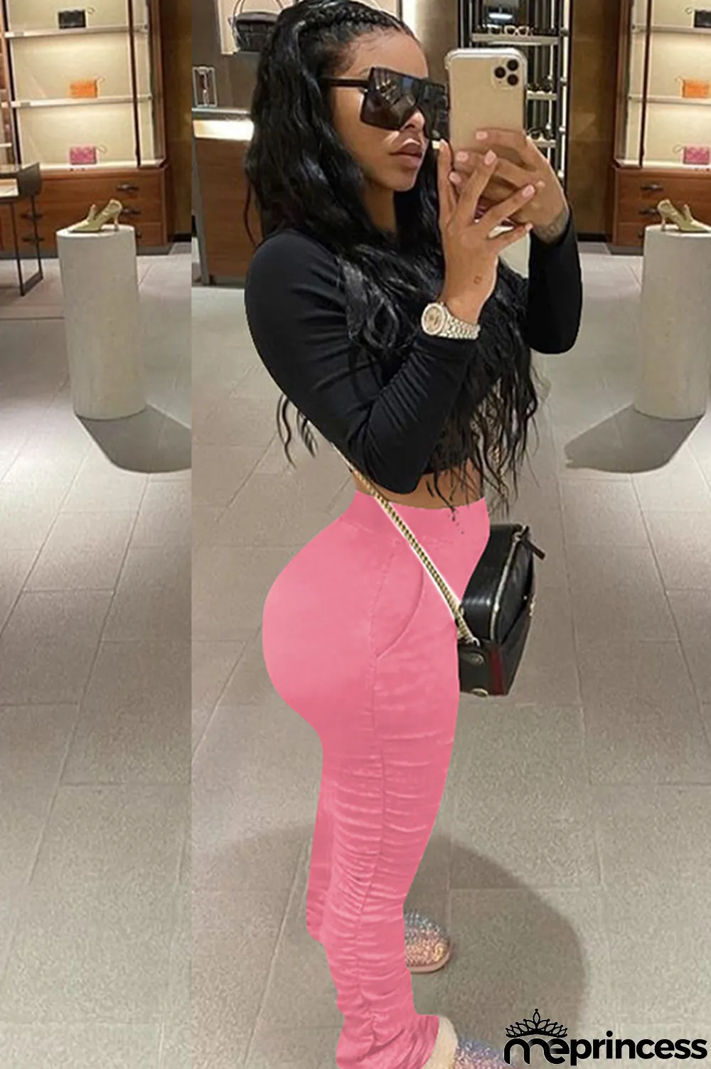 Cream white Polyester Elastic Fly Sleeveless Mid bandage Solid Patchwork pencil Pants