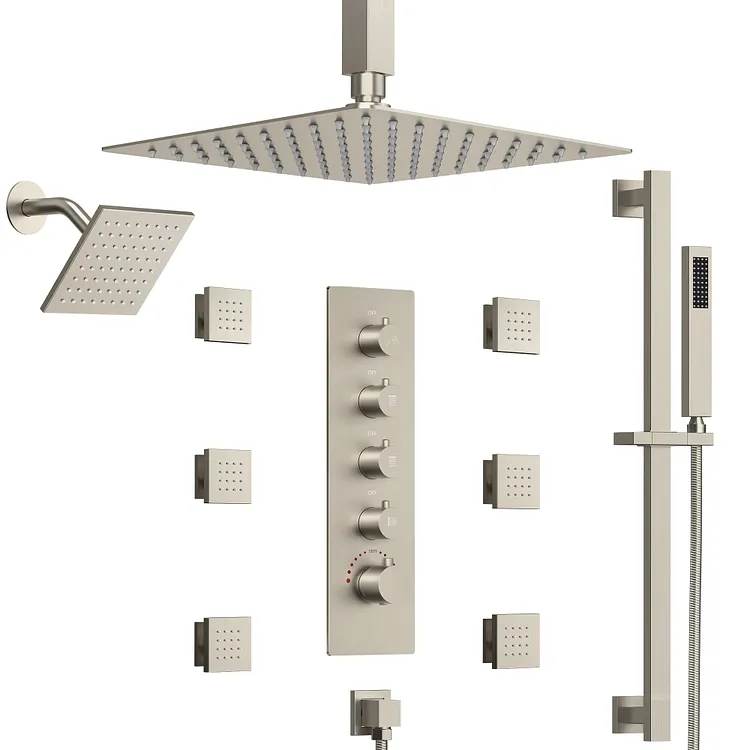 EVERSTEIN Thermostatic Rainfall Bathroom Shower System in Brushed Nickel, 16 In.