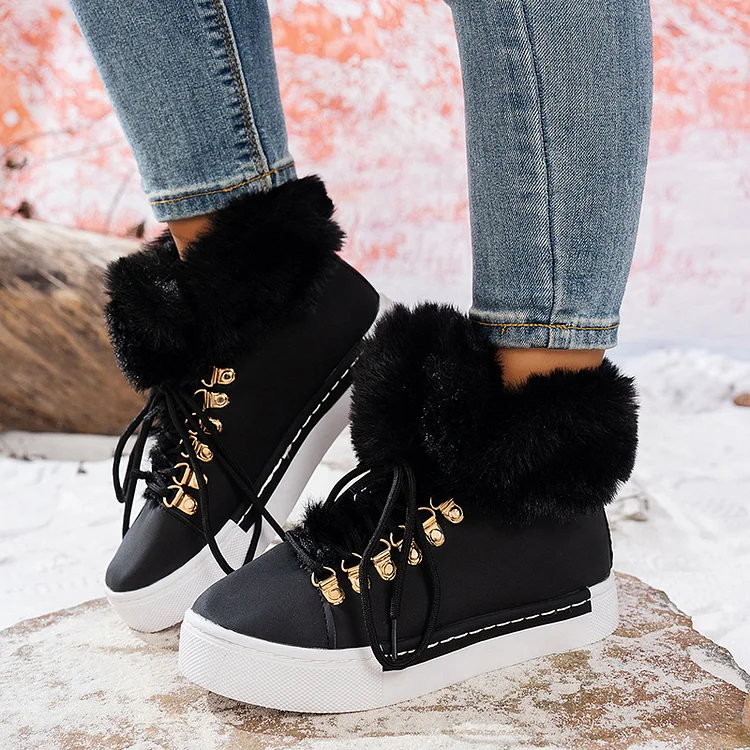 Christmas Long Fur Leather Cozy Snow Boots