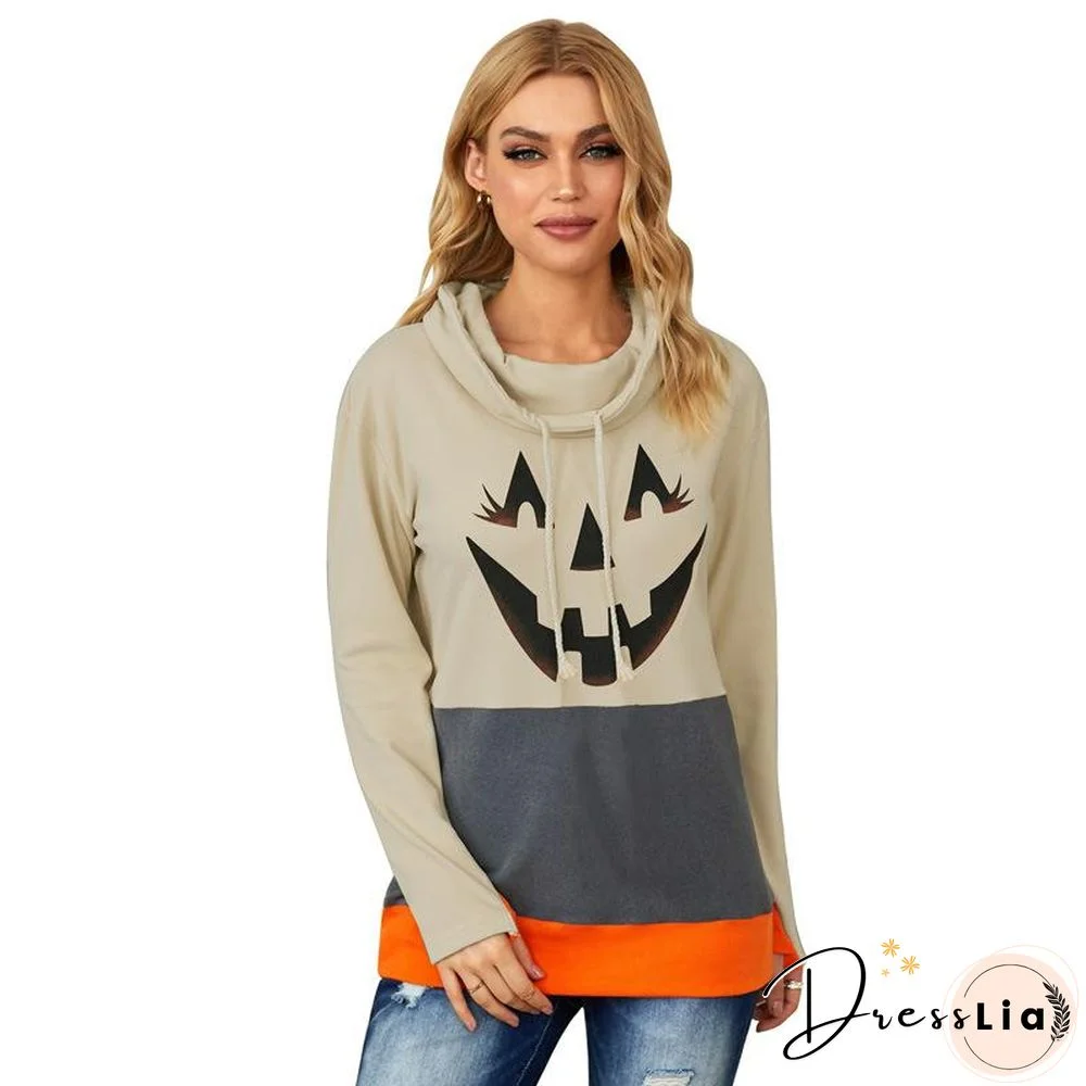 Pile Neck Pumpkin Printed Shirt