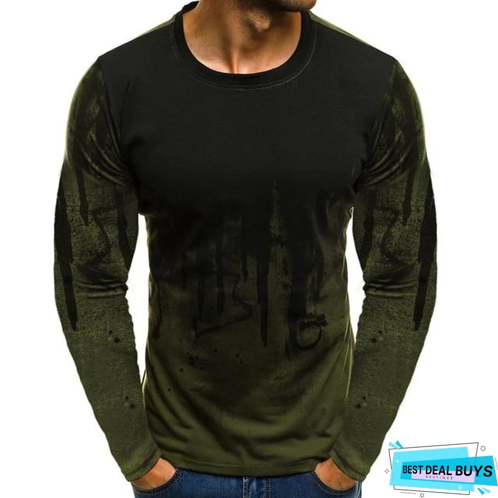 Men Printed Hip-Hop Streetwear Long Sleeve Fitness T-Shirts