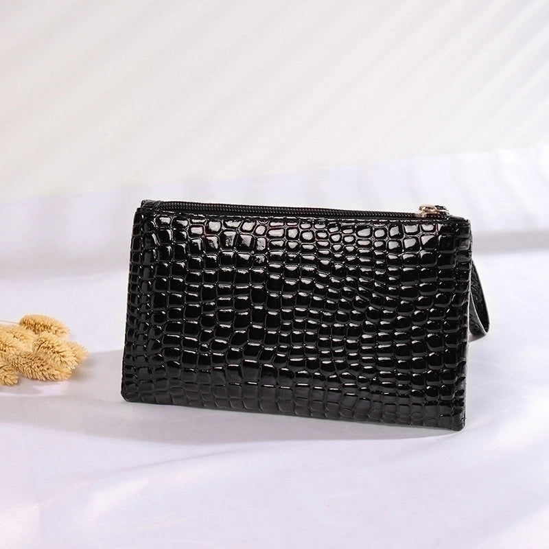 Women’s Mini Summer Pu Leather Solid Color Crocodile Fashion Square Zipper Clutch Bag
